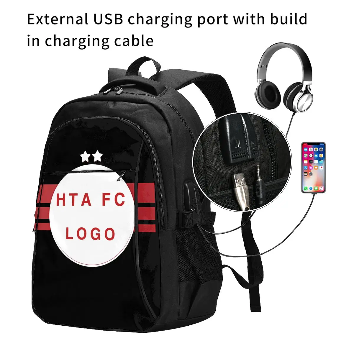 Hapoel Tel Aviv FC Large Travel Laptop Backpack USB Charging Port Business Backpack for Men and Women