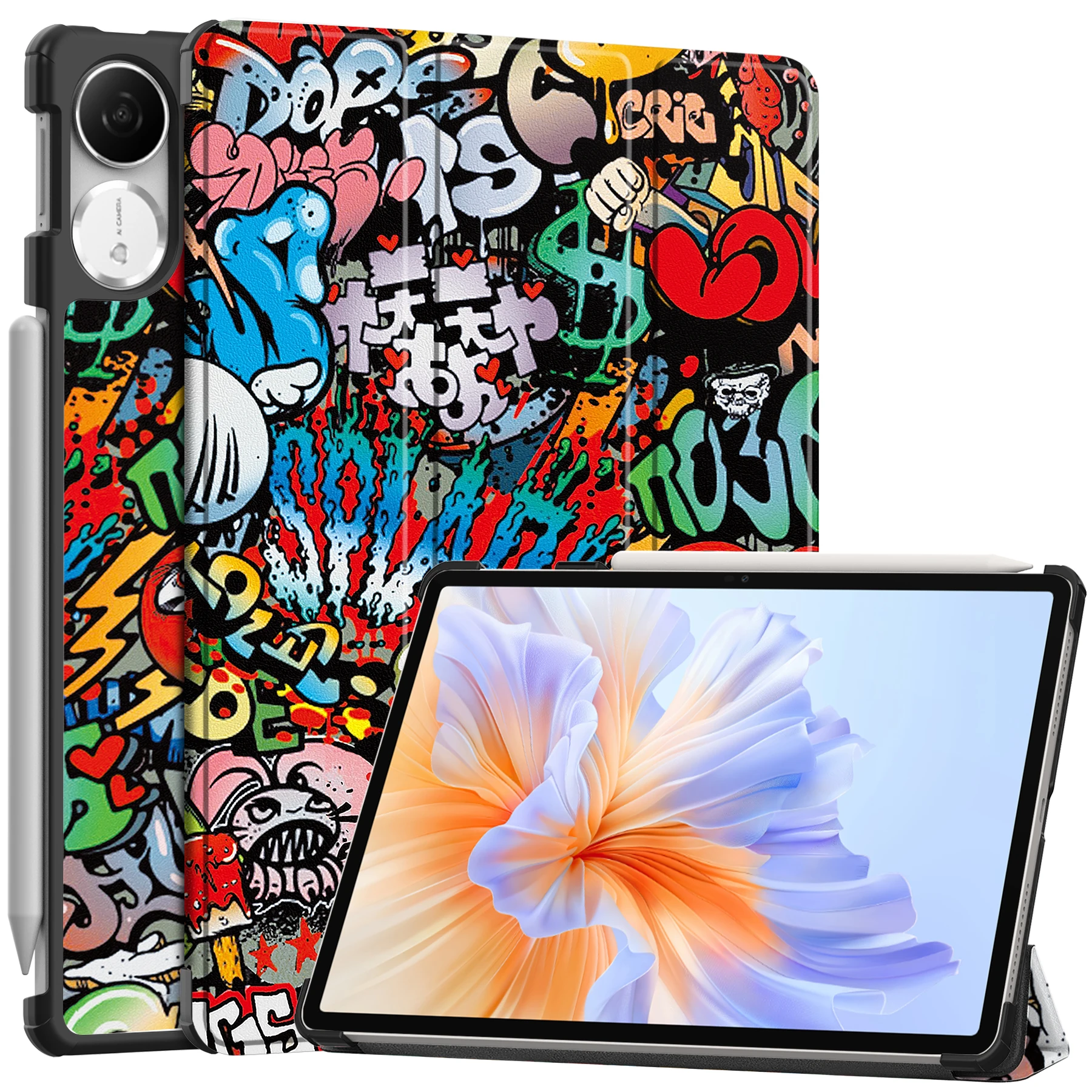 

Tri-fold Smart Painted Case Universal For Huawei Honor Pad V9 2024 11.5 inch Model ROL-W00 Luxury PU Leather Stand Tablet Cover