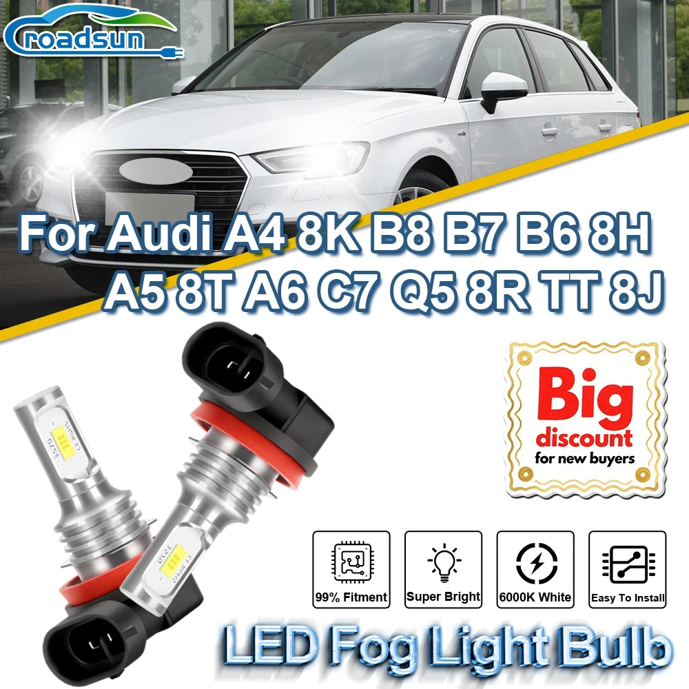 ROADSUN لأودي A4 8K B8 B7 B6 8H A5 8T A6 C7 Q5 8R TT 8J ترقية Canbus LED مصابيح كهربائية للضباب مصباح أمبولات التوصيل والتشغيل #1