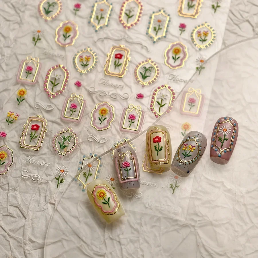 Cute Bunny Rabbit Spring Wildflower Bowknot Flower Lily Moth Orchid Garden Samoprzylepne naklejki do paznokci Szykowne naklejki do manicure