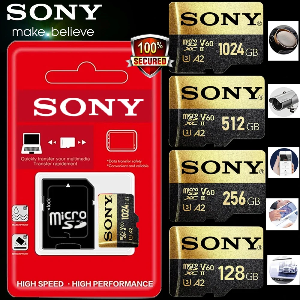 SONY Micro SD Card Class10 SD Memory Card 128GB 256GB 32GB 64GB 1T MicroSD U3 A2 TF Card Memoria Flash Memory C10 For Xiaomi PC