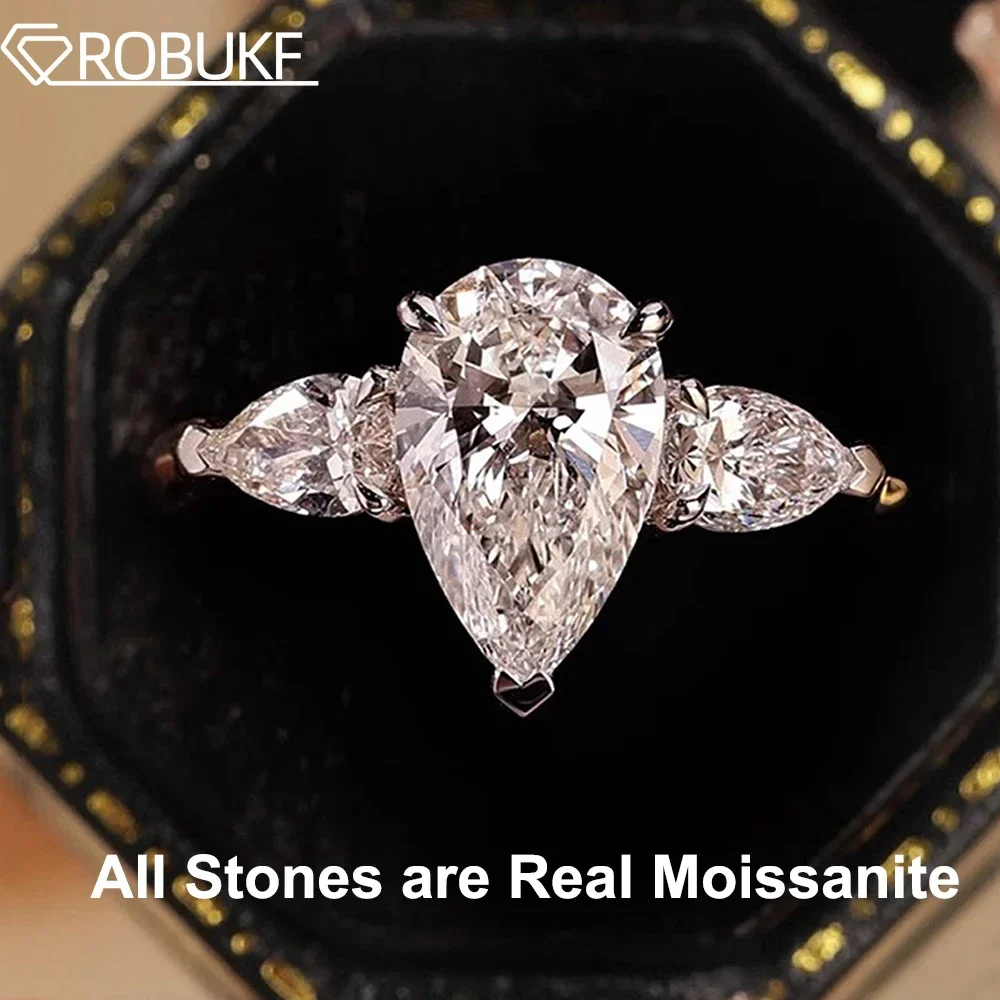 Kształt kropli wody pełne pierścionki zaręczynowe Moissanite dla kobiet 925 srebro obrączka biżuteria gruszka diament wycięty z GRA