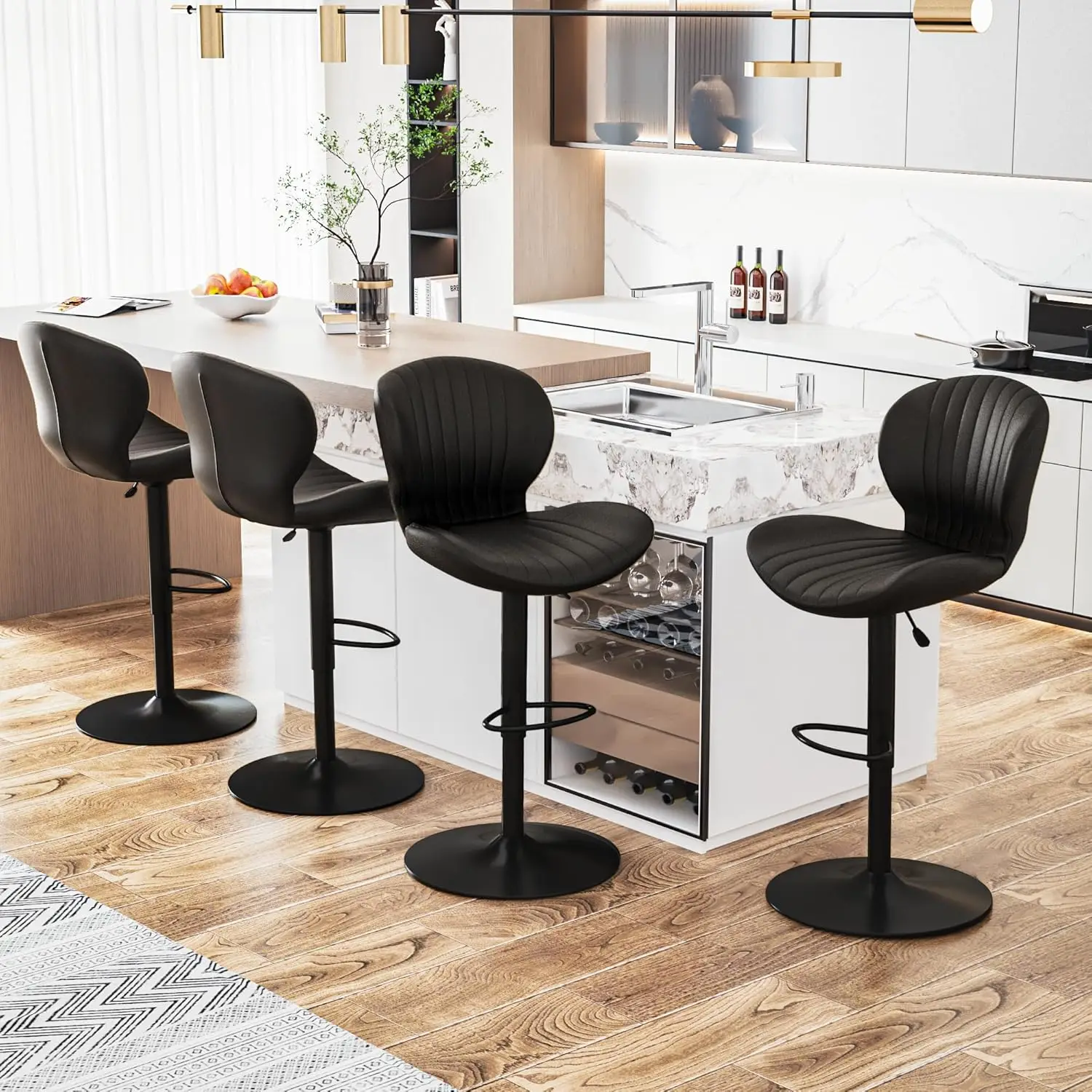 

Adjustable Faux Leather Swivel Counter Stools Set of 4 Large Base Easy 5 Min Assembly Kitchen Island, Customized