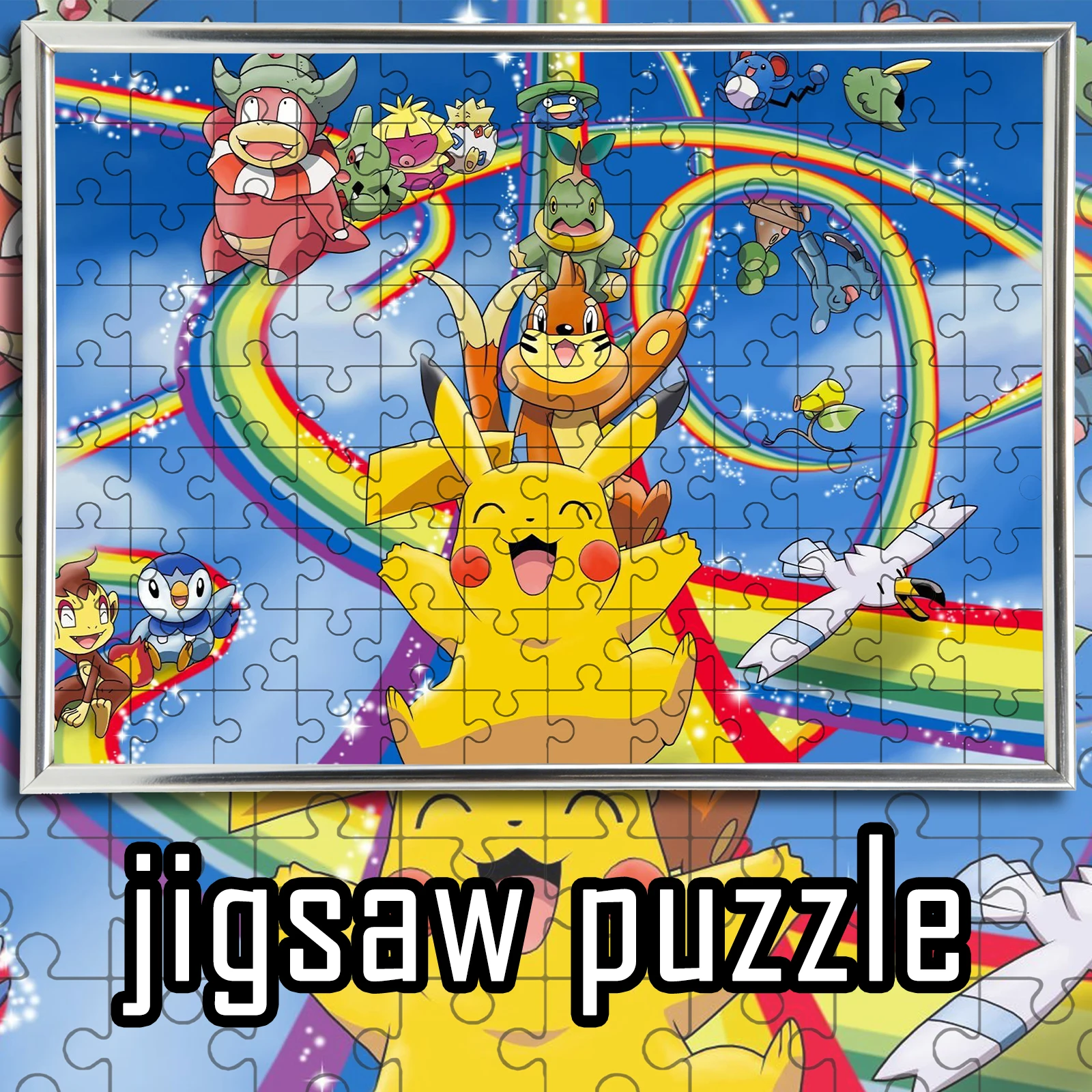 

Rainbow Sky Pokemon Group with Pikachu Cheerful Anime Wooden Jigsaw Puzzle 108/200/300/500/1000pcs Color Box