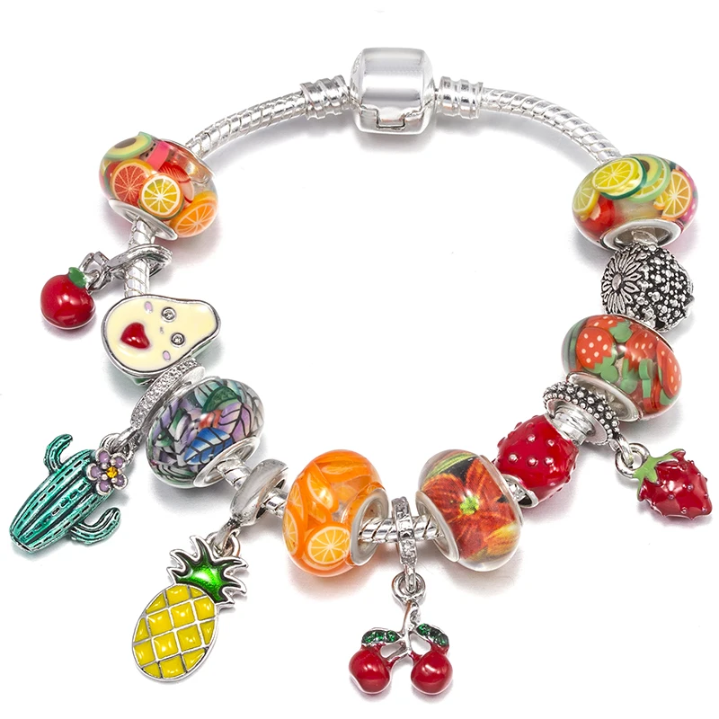 Hot Selling Summer Style Charm Bracelet Fits Diy Fruit Strawberry Beads Pendant For Women Children's Jewelry Gift Wholesale