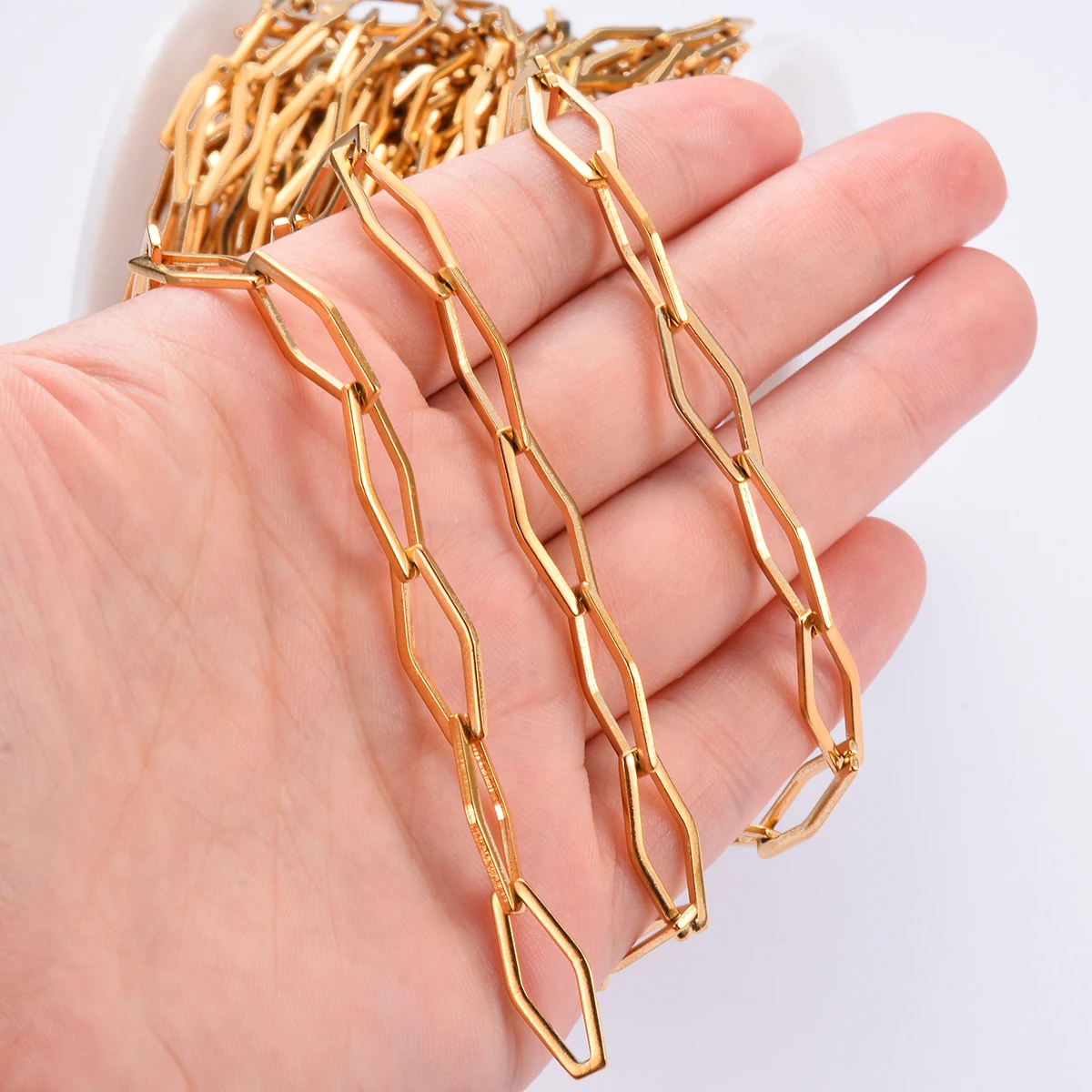 Großhandel 1 Meter/Stück Edelstahl Rhombus-Gliederkette für DIY Halskette Armband Fußkette Schmuckherstellung Großpackung Kette Goldfarbe – Detail 5