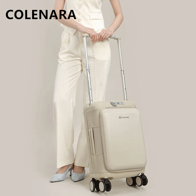 COLENARA Suitcase on Wheels Women's ABS+PC Boarding Box 20 Inches Men's Trolley Case Student Multifunctional Travel Luggage