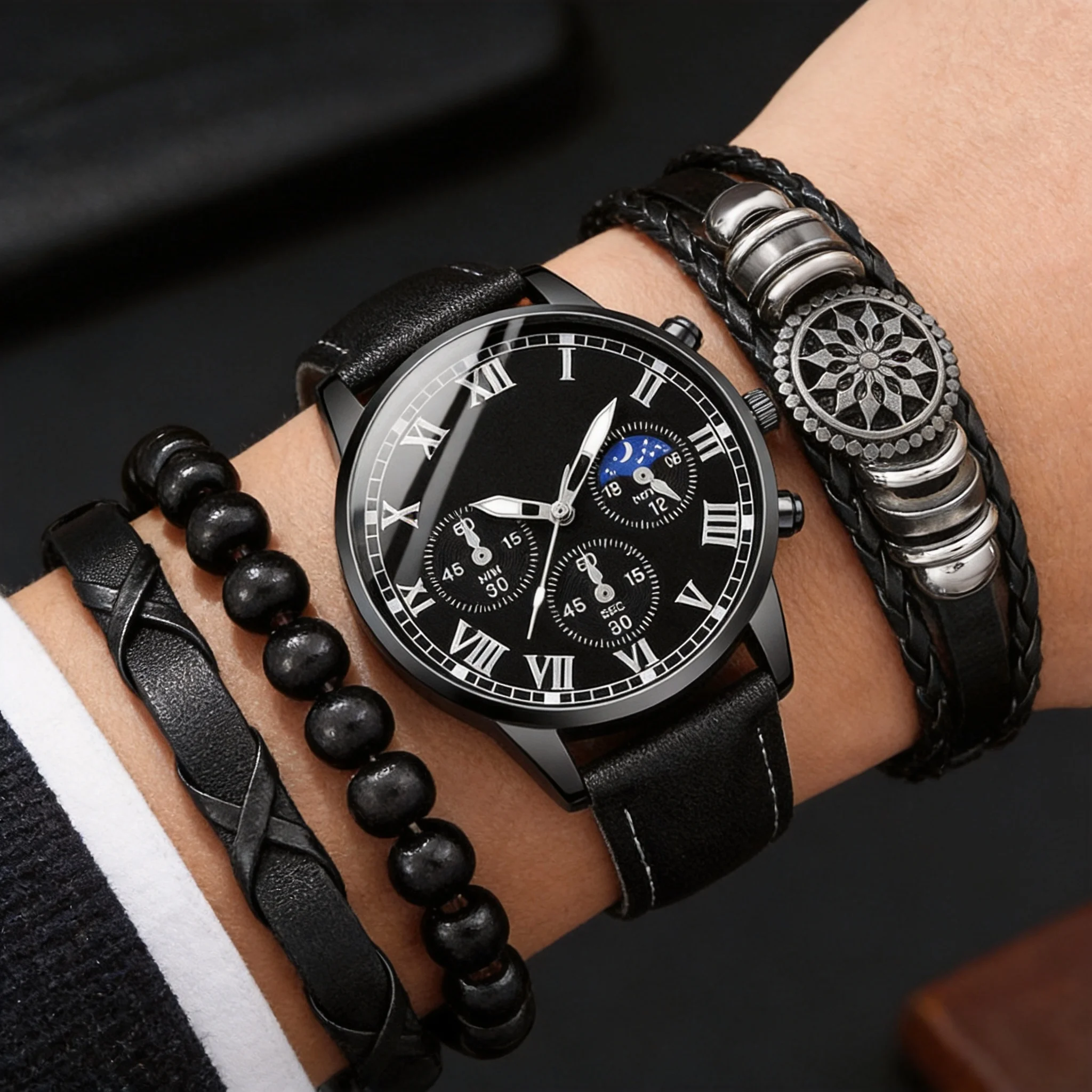 4Pc Men's New Quartz Watch, Practical And Versatile, The Best Choice For Giving Gifts To Fathers And Boyfriends (No Box Given)