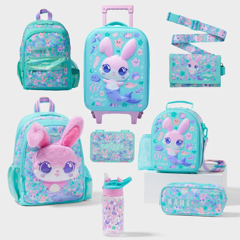 

New Australian Smiggle Backpack Student Cartoon Green Tail Rabbit Bag Lunch Box Pencil Case Water Bottle Student Girl Gift