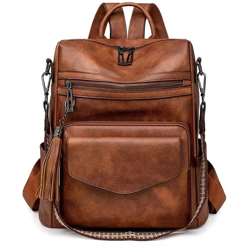 Mochila antirrobo a la moda para mujer, bolso de hombro femenino de viaje informal, mochila de cuero suave de alta calidad, bolso escolar de gran capacidad