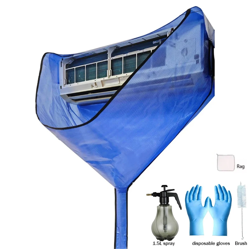 Large Home Air Conditioner Cover Cleaning Kit with Drainage Pipe Summer Cleaner Brush Hanging AC Water Washing Bag