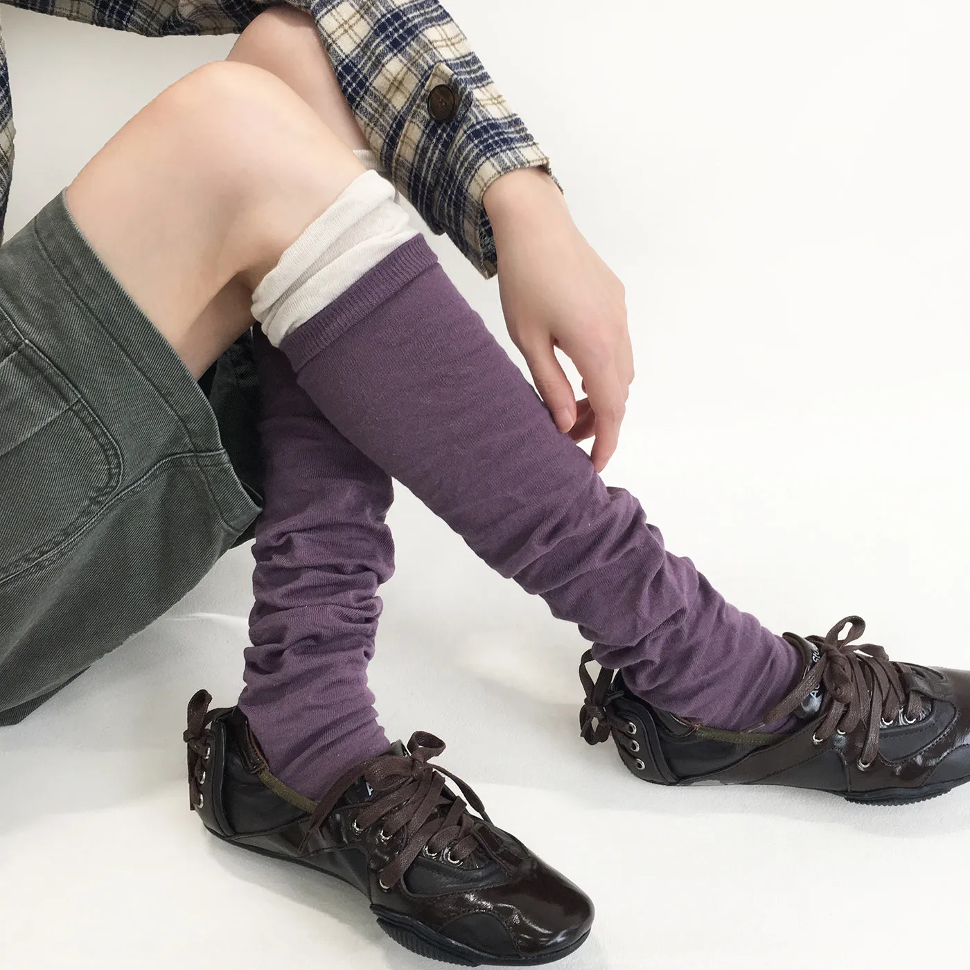 Ins Stirrup Autumn Spliced Rolled Edge Slouch Socks Y2K Japanese Subculture Women Mid Calf Socks Daily Jk Cotton Socks