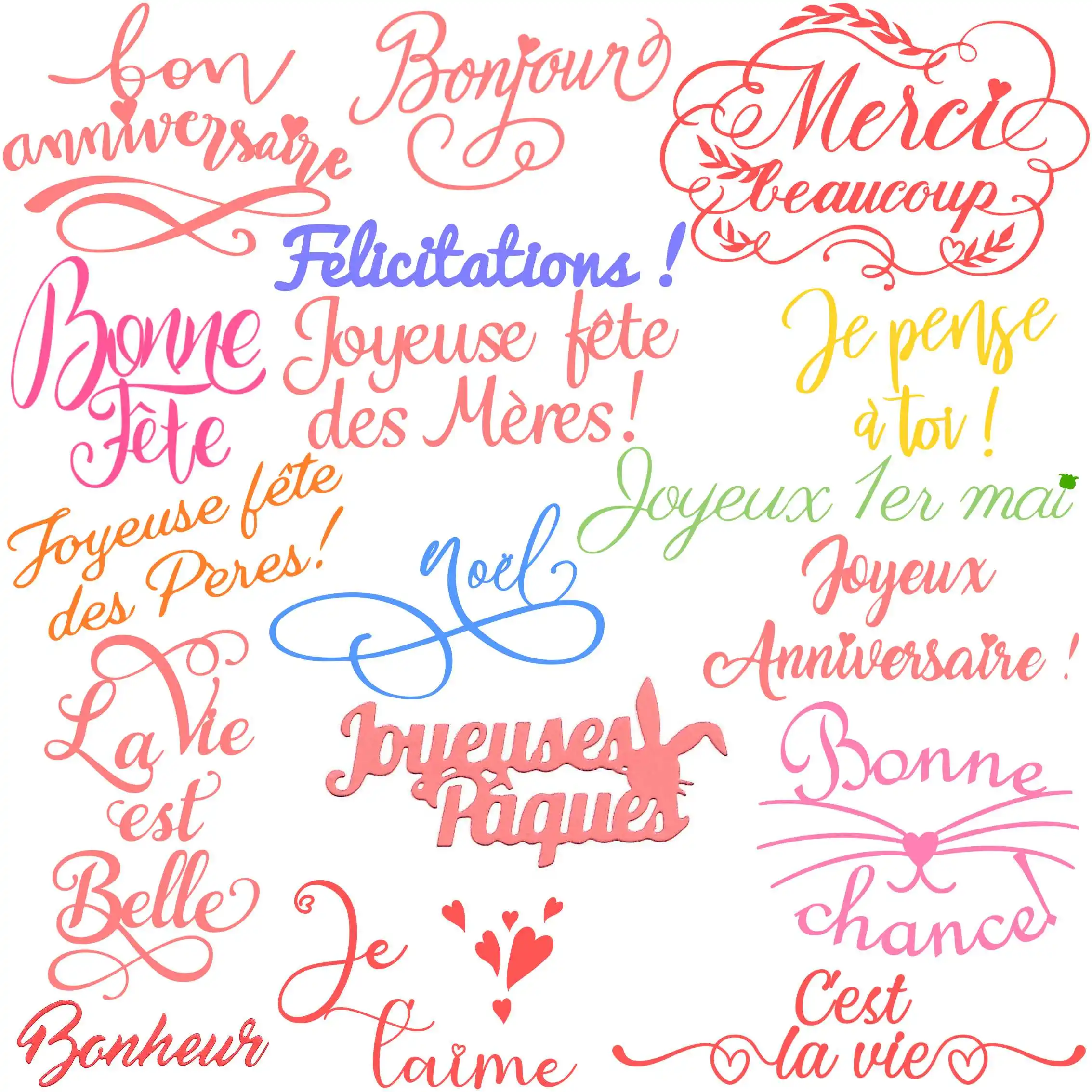 Francuskie słowa Wakacyjne życzenia Metalowa matryca do wycinania do tworzenia kartek okolicznościowych Scrapbooking DIY Prezent