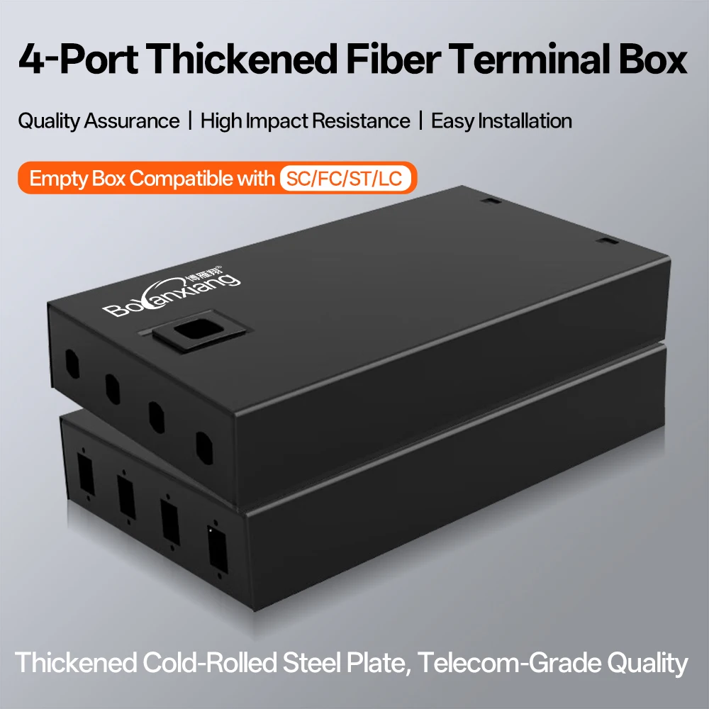 BYXGD 4 Port Fiber Optic Terminal Box Empty SC/FC/ST/LC Compatible Thickened Cold Rolled Steel Fiber Enclosure for Data Center
