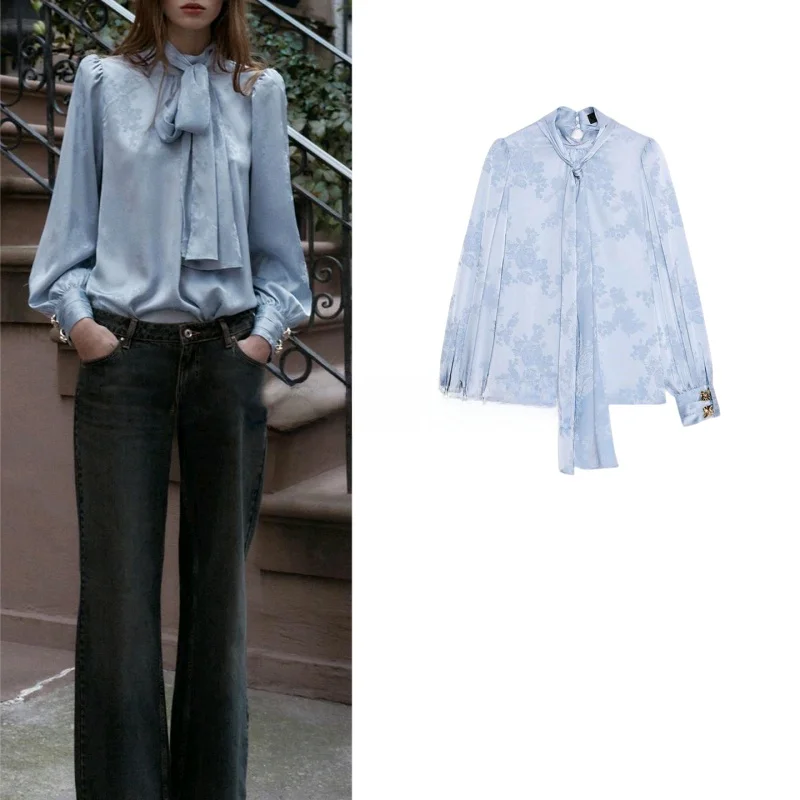 شتاء جديد المرأة عالية الياقة طويلة Sve المطرزة الحرير عقدة من الساتان مزين irt سليم صالح تخفيف Sle التنفس... #1