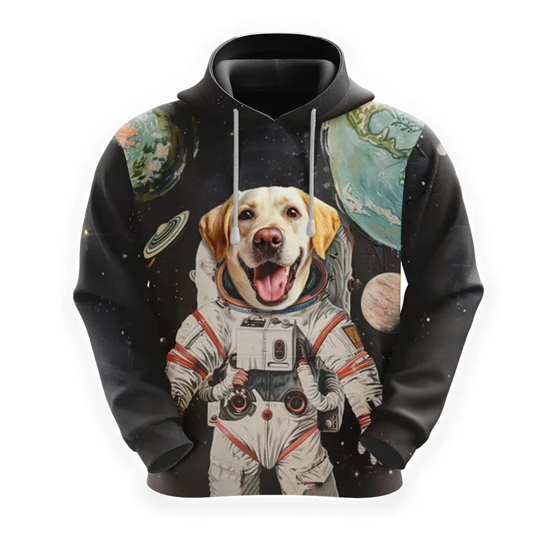 Cute Astronaut Dog Graphic Hoodie For Men Hilarious Golden Retriever Doberman 3D Print Long-Sleeved Pullover Kid Tops Sweatshirt