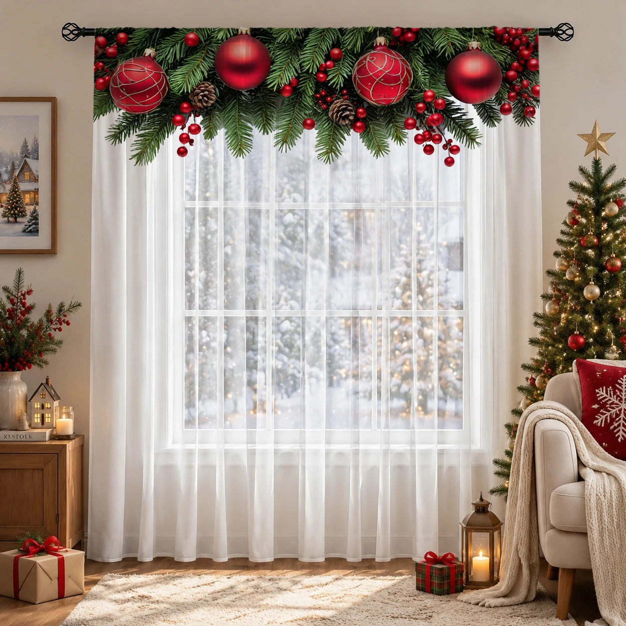 Świąteczna przezroczysta zasło – Home Decor Xmas recenzja i cena