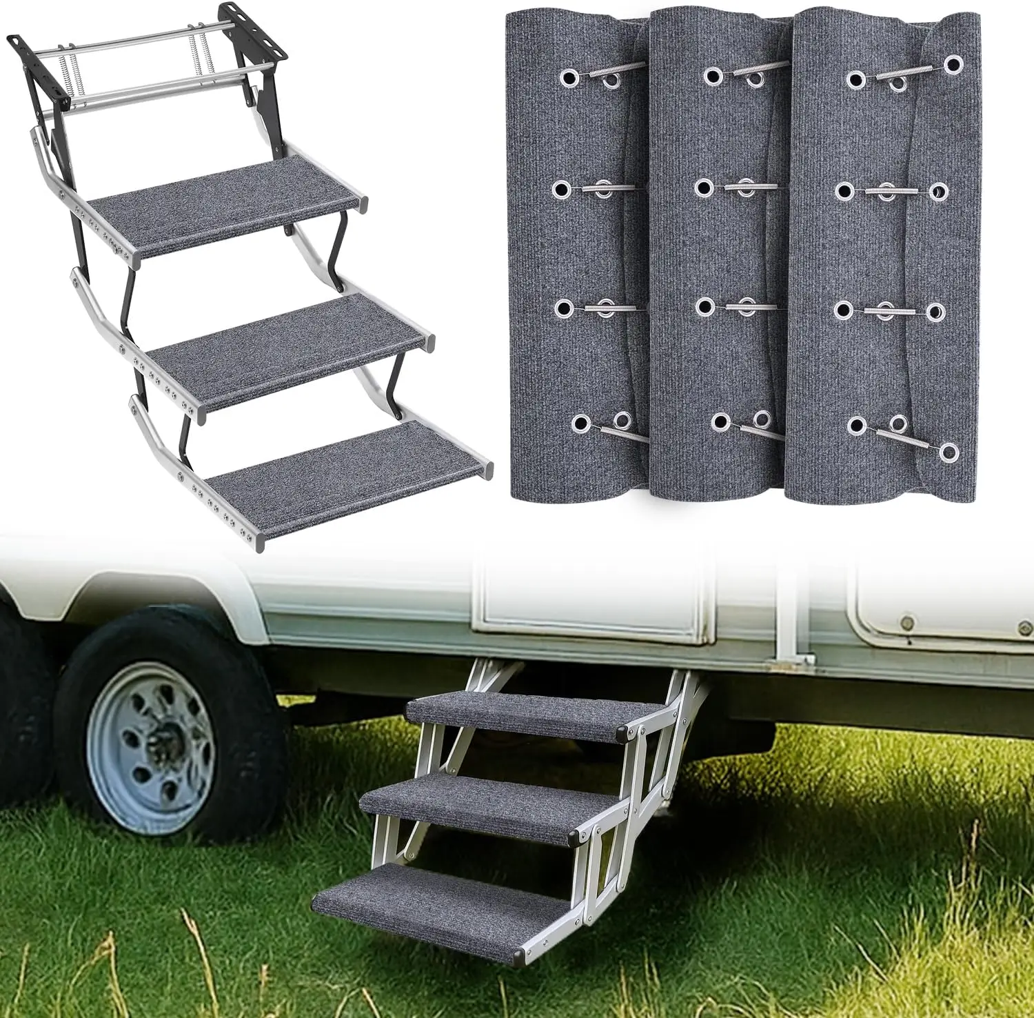 

RV Step Covers 3 Pack 22 inch, Fits 9-11" Deep Camper Steps Adjustable Wrap Around RV Step Rug