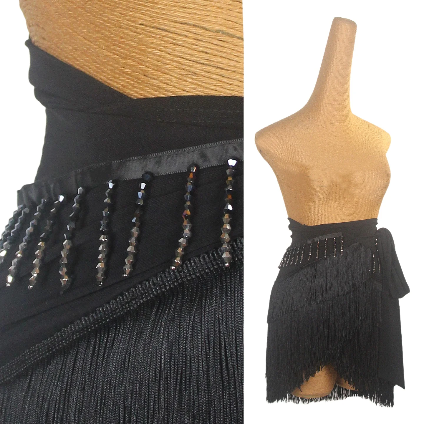 2025 Nieuwe Latin Dansvoorstelling Korte Rok Samba Rumba ChaCha Concurrentie Kostuum vrouwen Sexy Zwarte Kwastje Hippe Sjaal ﻿