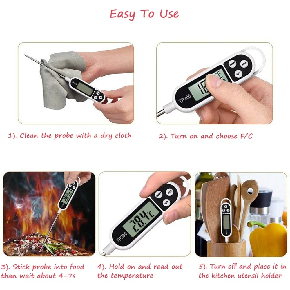 1PCS Food Thermometer TP300 Digital Kitchen Thermometer For Meat Cooking Food Probe BBQ Electronic Oven Kitchen Tools Portable