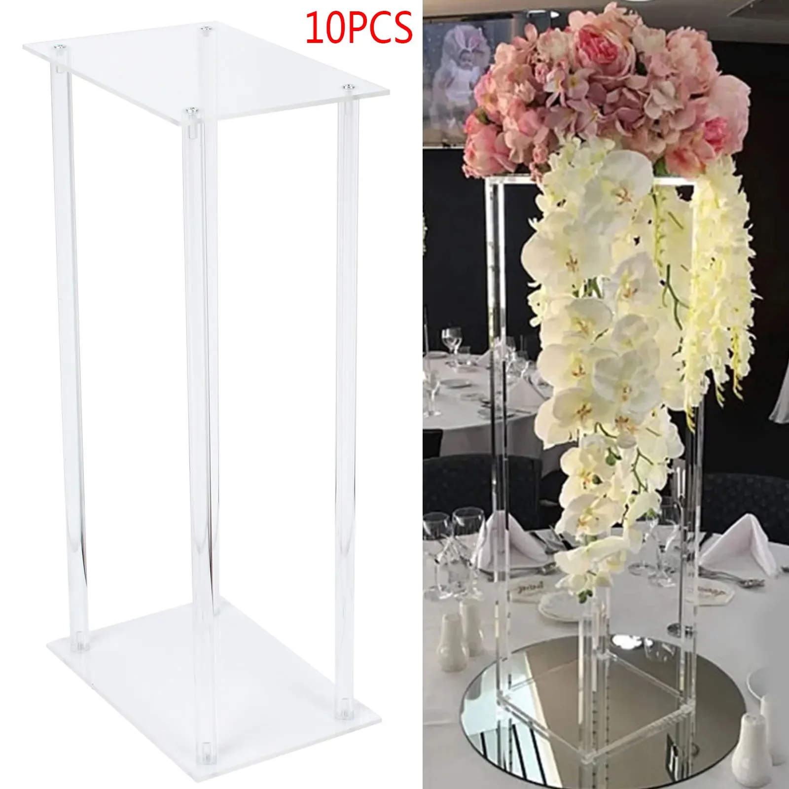 Acrylic Flower Vase 10 Pack Clear Centerpiece Stand for Wedding Reception Table Decoration Clear Display Rack Luxury Floral