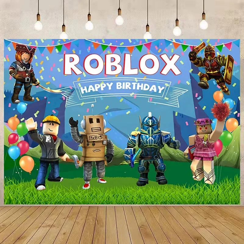 

Robloxs Anime Cartoon Shower Vinyl Hot Backdrop Cloth Kids Birthday Photo Background for Party Decoration Boys Backdrops