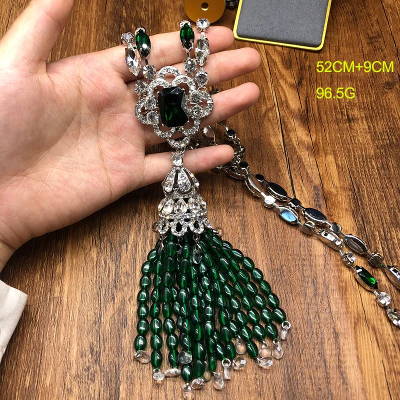 

ВИНТАЖНОЕ длинное ожерелье с подвеской в виде кисточки, циркон, изумруды, бриллианты, ОЖЕРЕЛЬЕ