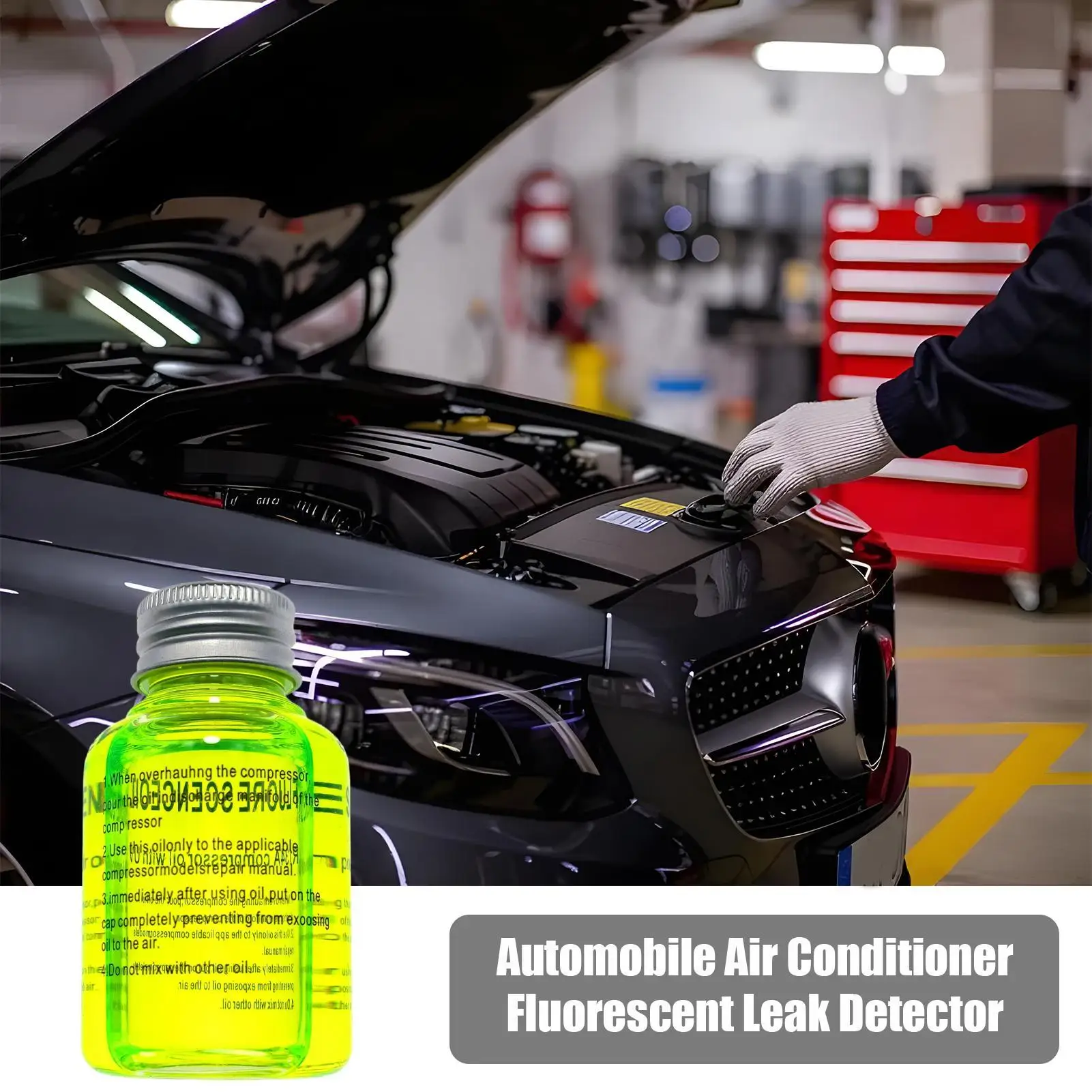 60 ml Huile fluorescente de réparation pour climatiseur automobile, détecteur de fuite de réfrigérant pour conduites de climatisation, outil de détection de fuite