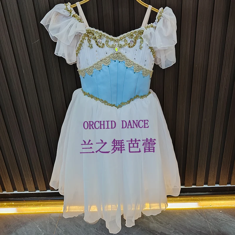 BT2507110 haute qualité taille personnalisée enfants filles Ballet danse Performance porter Gilsay bleu longue robe Tutu romantique