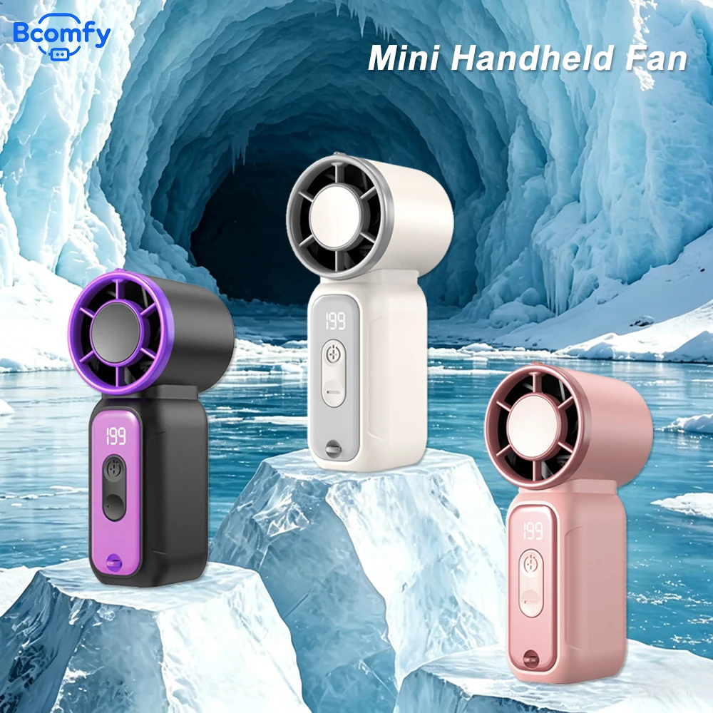 Mini Handheld Fan Rechargeable Handheld High Speed Fan Powerful Wind Ultra-Quiet Small Pocket Fan with LED Light Digital Display