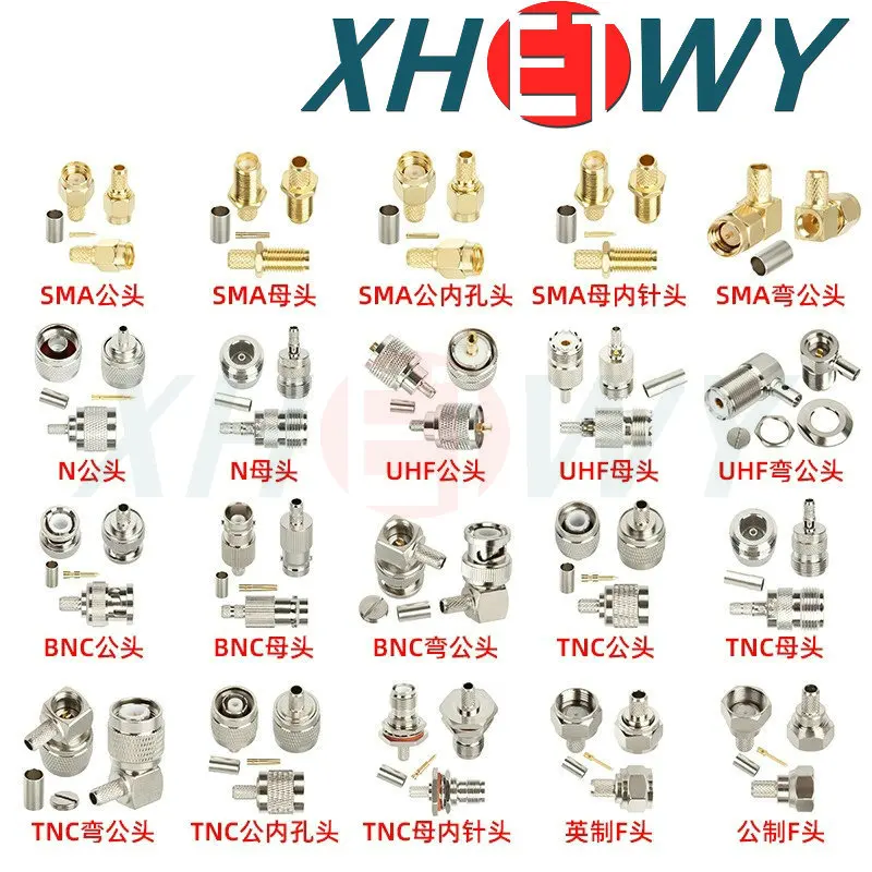 Pure copper 50-3 feeder connector crimping RG58 plug SMA BNC TNC UHF M F N RF connector connection connector