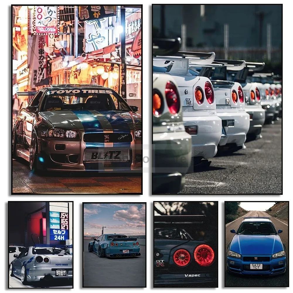 Modern Sports Car Nissan GTR R34 Tail Light Car Body Poster and Prints Canvas Painting Wall Art Pictures Home Room Decor