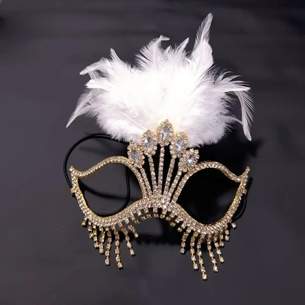 Elegant Mysterious Style Rhinestone Mask Creative High-End Sparkle Feather Mask Decorative Half-Face Mask Stage Performance