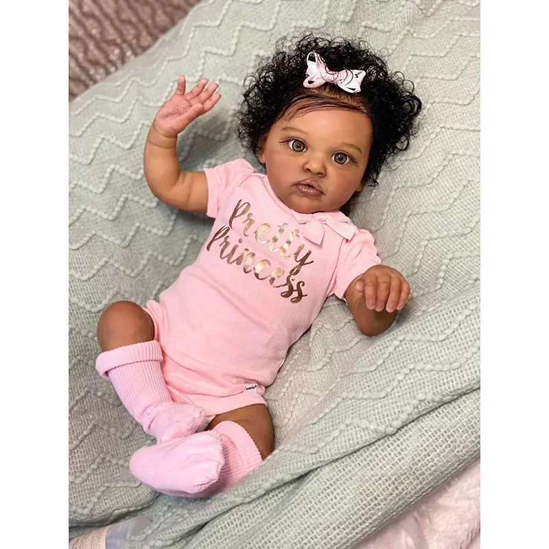 

50cm Chantal Reborn Doll Lifelike Soft Touch African American Doll Handmade with Genesis Paint Visible Veins Multiple