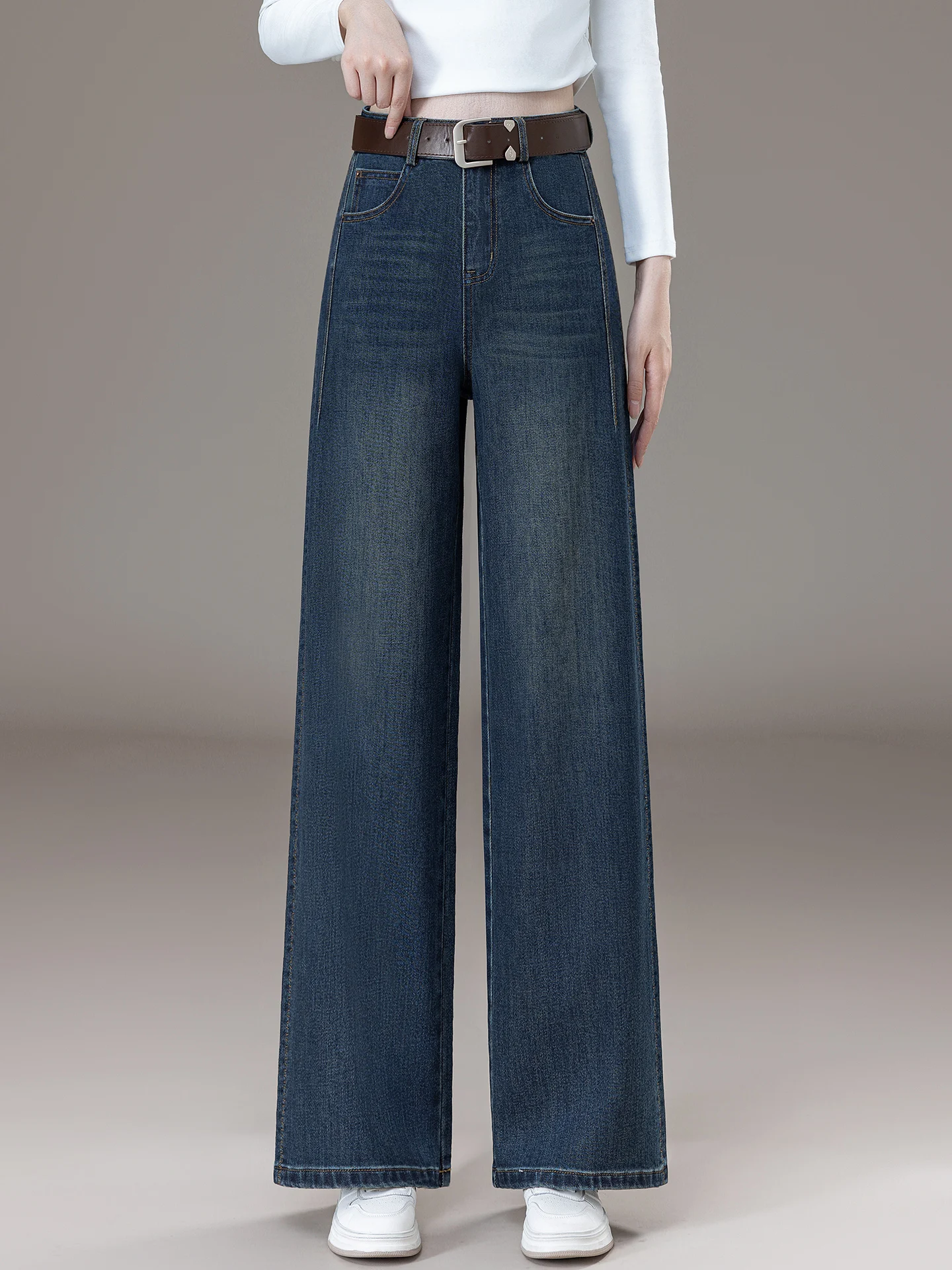 

High Waist Straight Leg Jeans Women's Spring Autumn New Style Slimming Floor-Length Loose Retro Skinny Wide Leg Pants