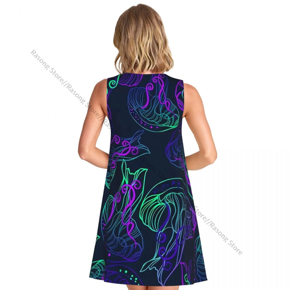 Vestido feminino verão casual camiseta vestidos praia cobrir medusa padrão vestido regata