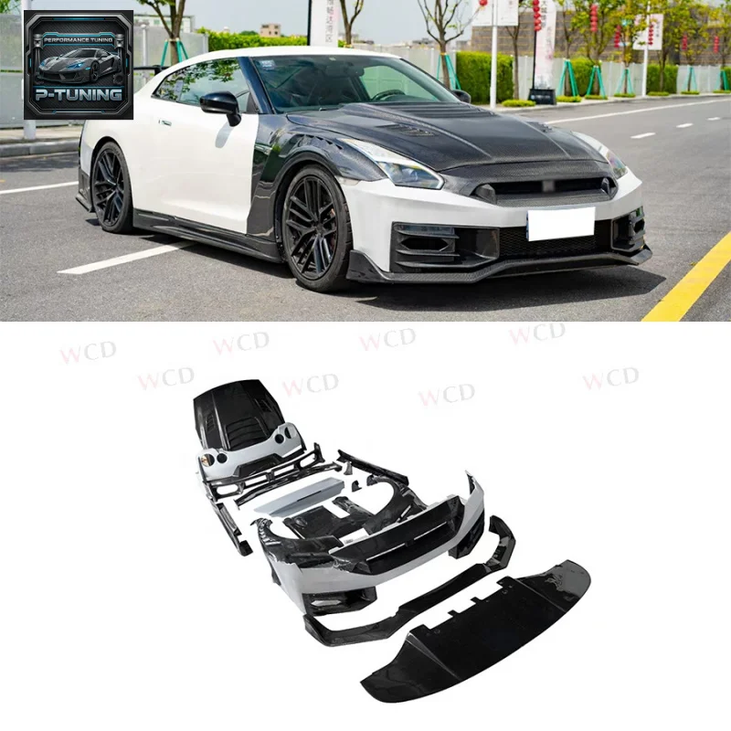 

For NISSAN GTR R35 Half Carbon Fiber/FRP Bodykit Upgrade Front Bumper Side Skirt Rear Diffuser Spoiler Fender Body Kit