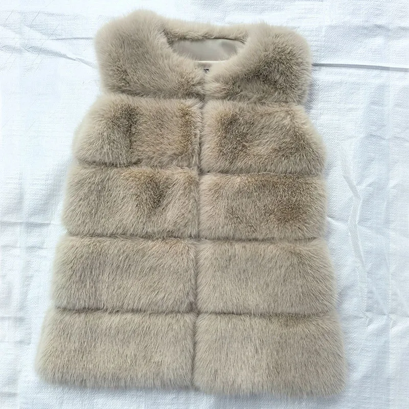 Colete de pele de raposa falsa para mulheres, top fino quente, jaqueta casual de pele falsa, casaco sem mangas de inverno, moda