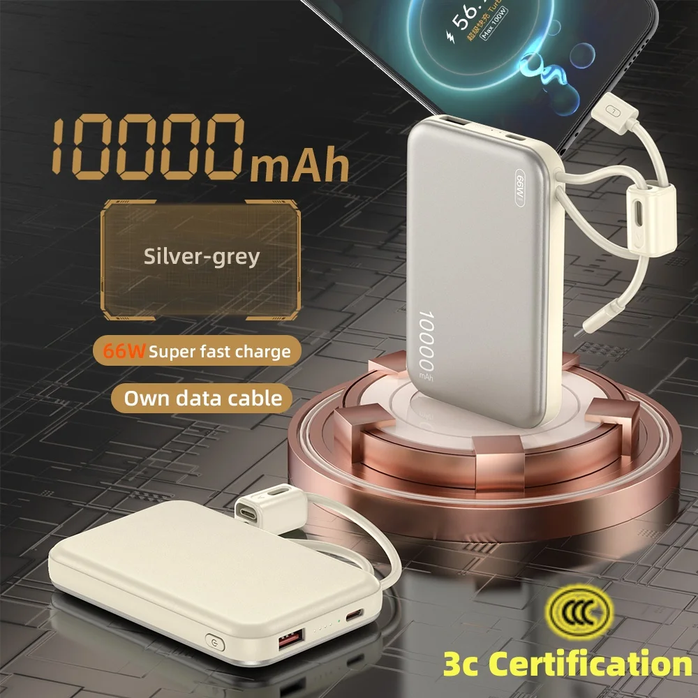 

10000 мАч Быстрая зарядка Power Bank Портативная емкость аккумулятора Зарядное устройство Powerbank Встроенные кабели Зарядное устройство для сертификата 3c