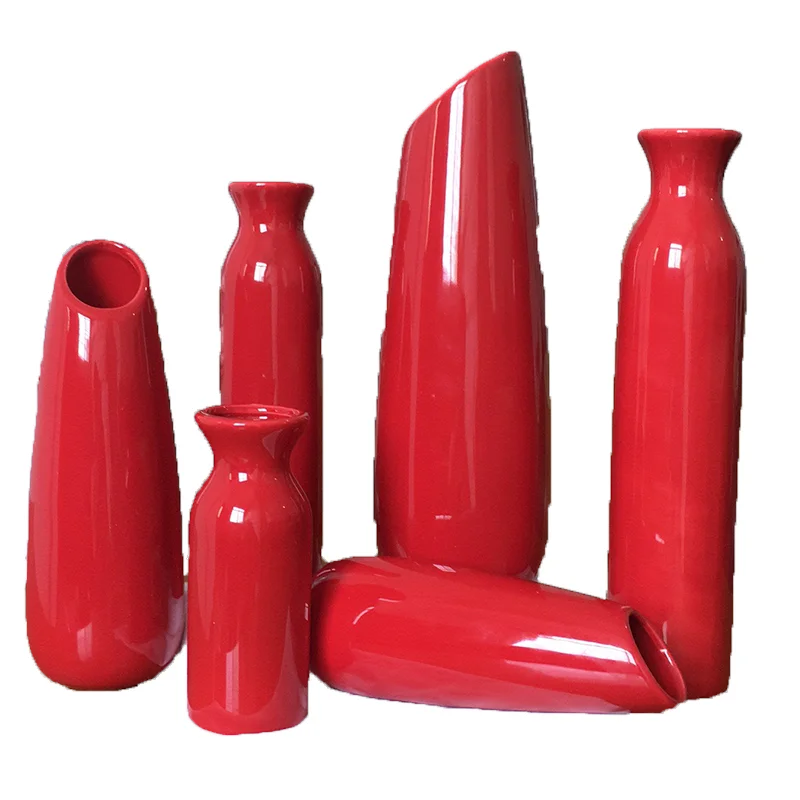 Neuer Stil, rote Keramikvase, hochwertige Hochzeitsprodukte, Blumenarrangement für das Wohnzimmer, Bürotischdekoration
