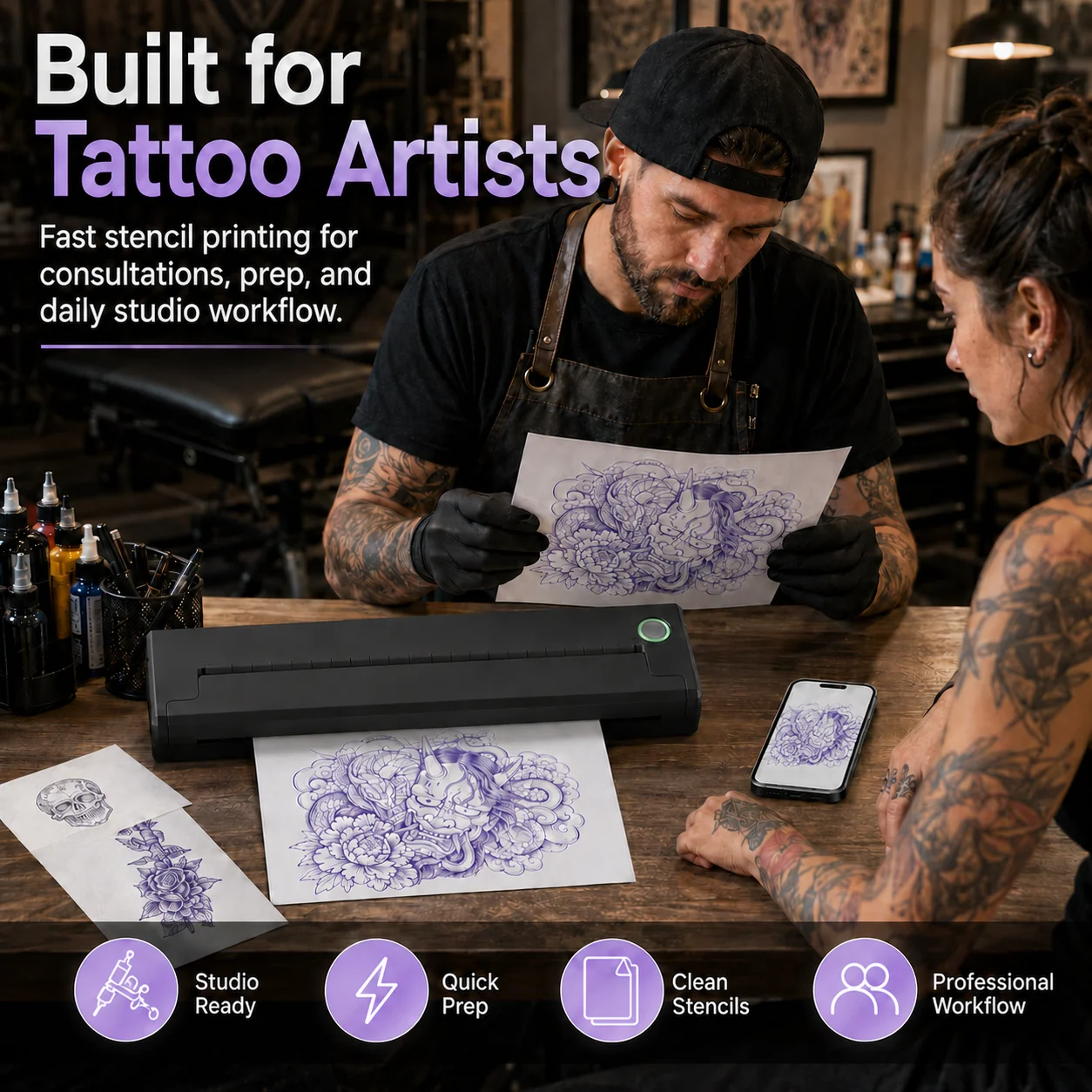 PeriPage P90 Wireless Tattoo Transfer Stencil Printer, Thermal Tattoo Machine with 5pcs Free Transfer Paper