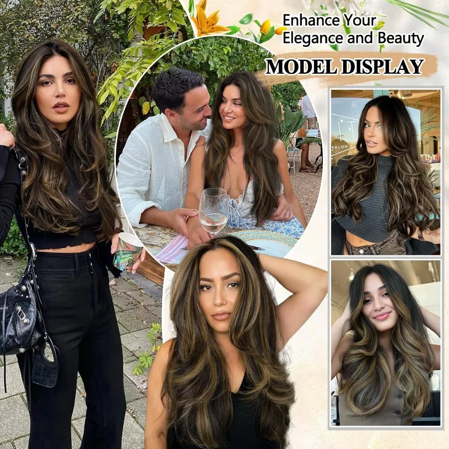 وصلات شعر متموجة مستقيمة للنساء 4 قطع من قطع الشعر الاصطناعية للاستخدام اليومي لون بني بطول 20 بوصة مثالية لـ Eve