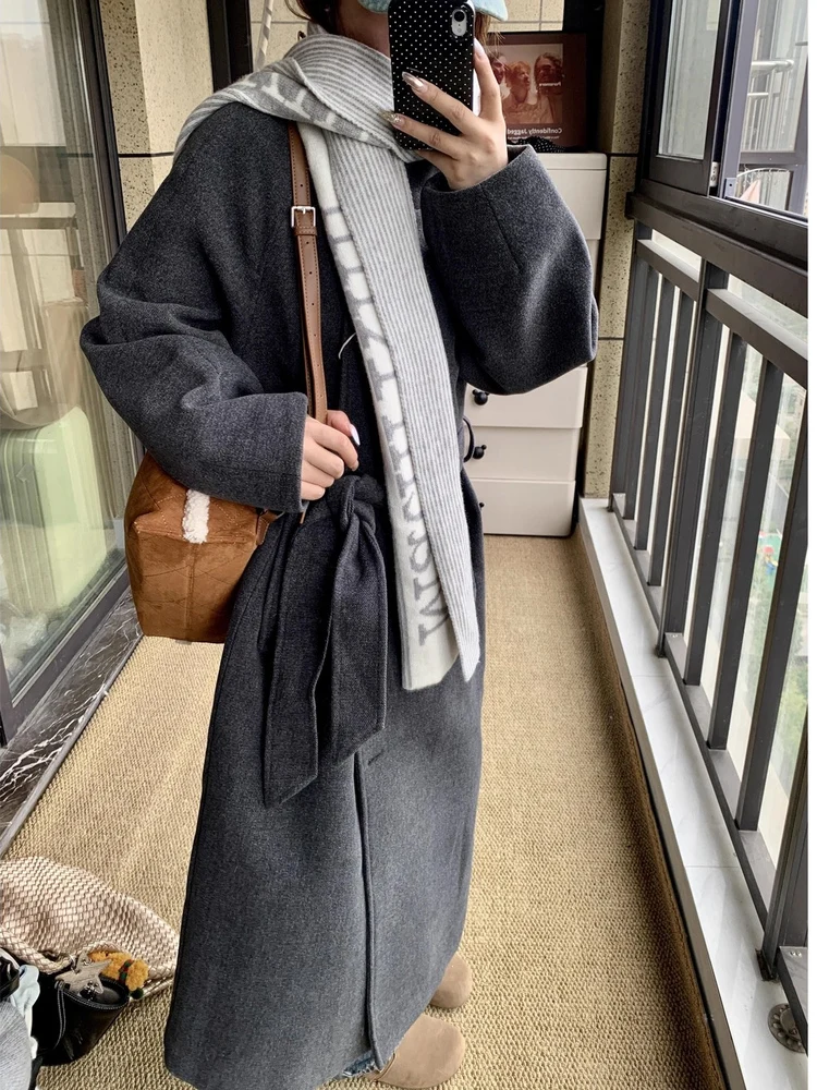 Ele doux col montant ceinturé femmes manteau 2025 hiver nouveauté trajet haut de gamme sensation Polyester longue Sve couleur Pure