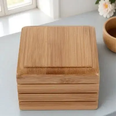 

Elegant Wood Soap Box Bamboo Tray Holder with Lid for Bar Soap Storage Bathroom Kitchen Countertop Dry Drainage