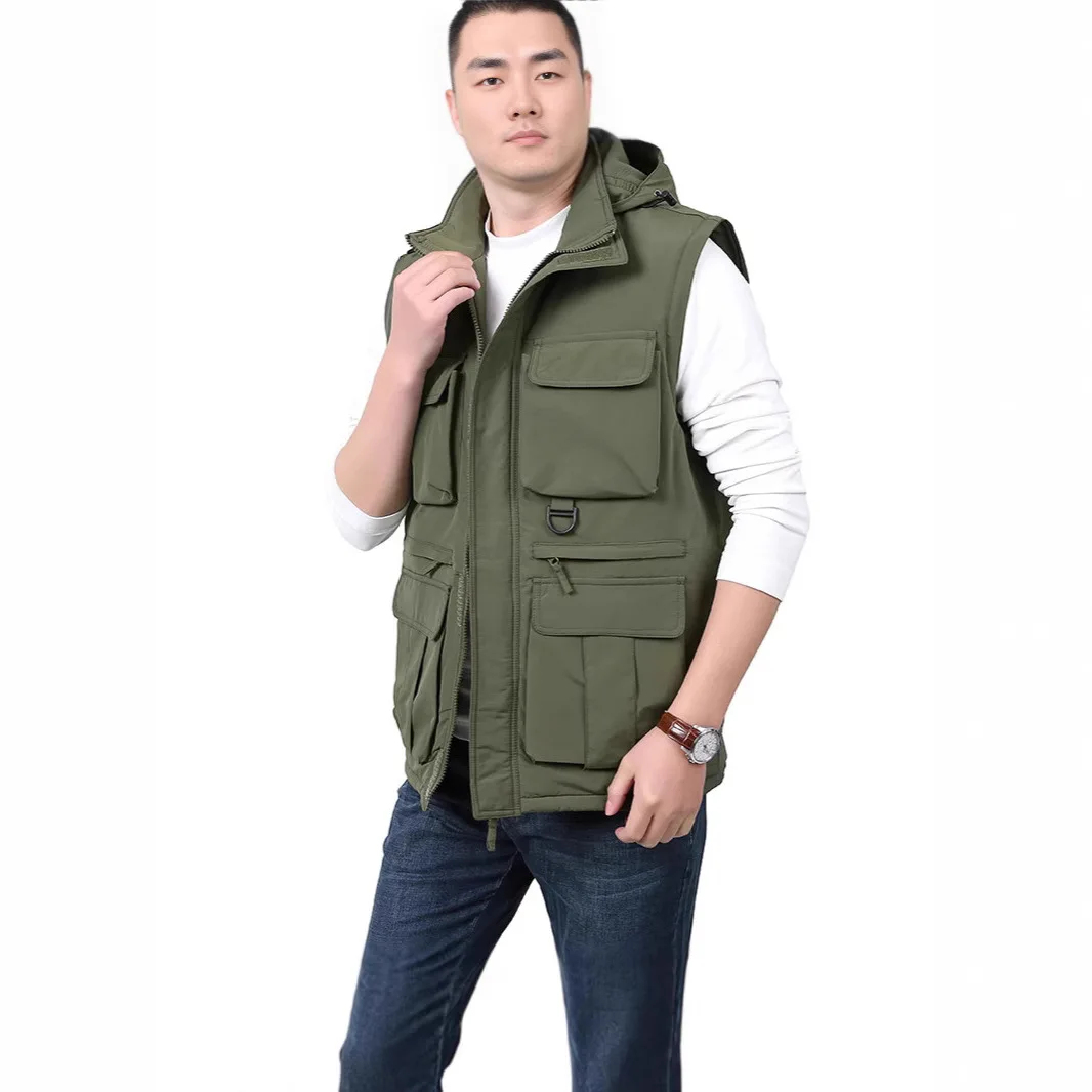 New Autumn And Winter Thickened Jacket Men's Hooded And Sleeved Multi-pocket Tooling Jacket Simple Casual Outdoor Jacket