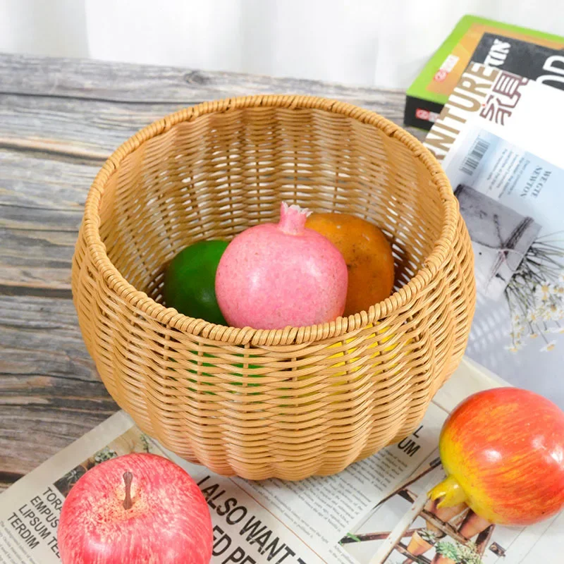 Circular Imitation Rattan Basket Imitation Rattan Woven Snack Basket with Built-in Iron Frame and Baking Paint