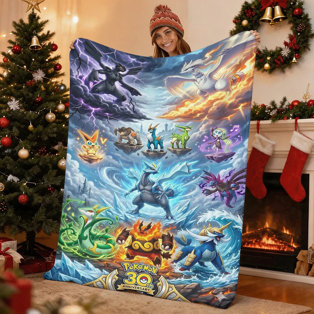 Pokemon Pikachu Gengar Bulbasaur Charmander Squirtle Psyduck Flannel Throw Blanket Soft Warm Blanket for Sofa Bed Home Decor Gif