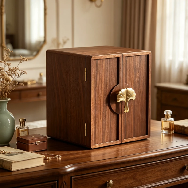 Wooden Jewelry Box with Lock, Display Case & Organizer for Necklaces, Rings, Earrings, Watches, Bracelets - Secure Storage Tray