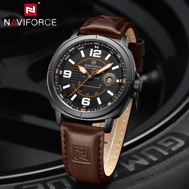NAVIFORCE Fashion New Man Quartz Watch High Quality PU Band Calendar Male Watch Date Display Waterproof Men's Watch Reloj Hombre