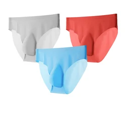 Slip intimo senza cuciture da uomo in seta di ghiaccio 3D Pouch intimo trasparente ultrasottile mutandine di un pezzo estive maschili mutande Sexy